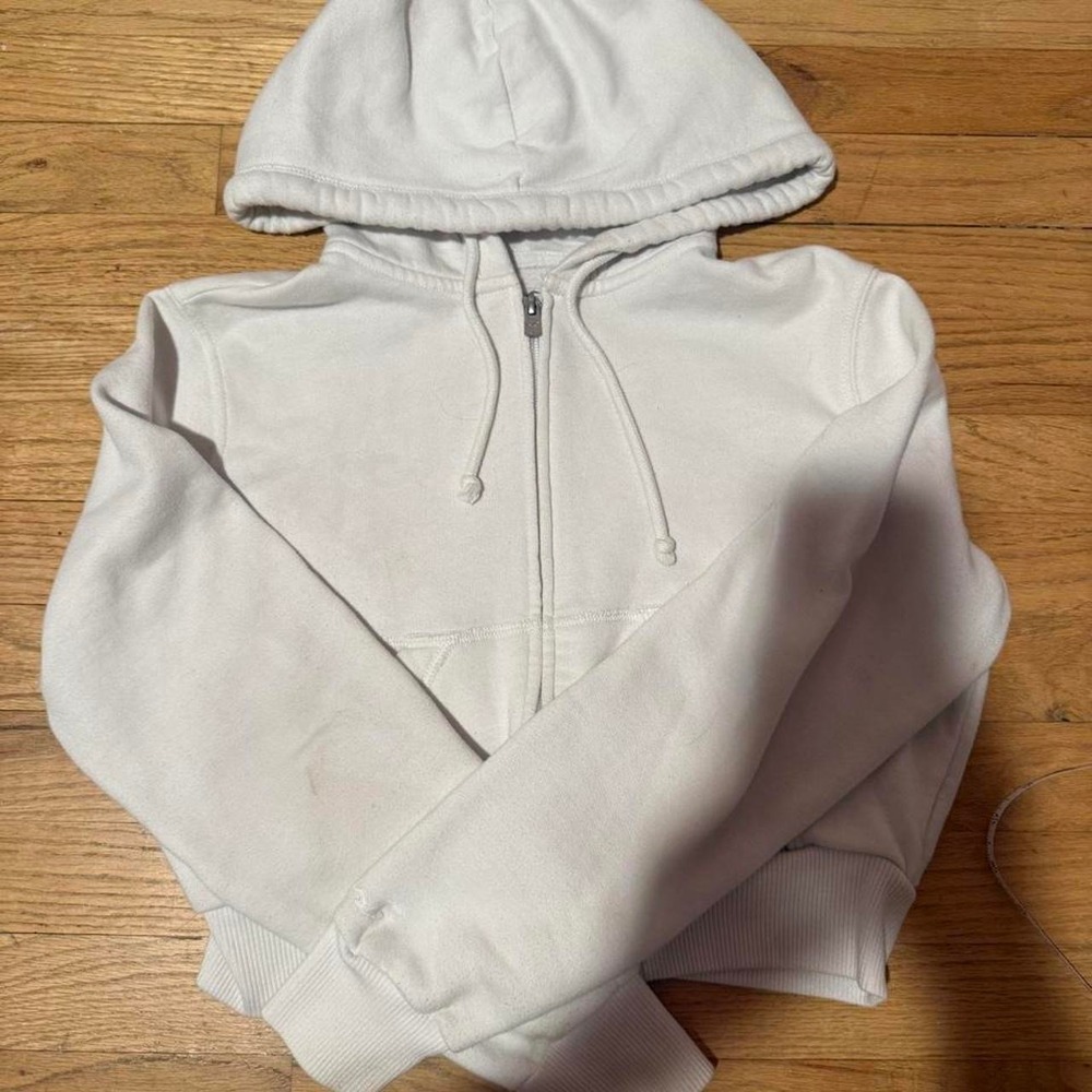 Hollister California Women White Cropped Full Zip Up Hoodie Sweatshirt XS
